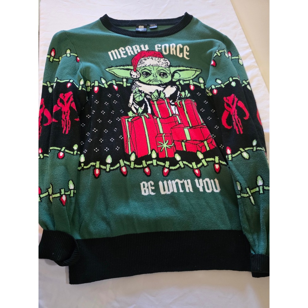 Star Wars Ugly Christmas Sweater XL Green Merry Force Be With You Baby  Holiday